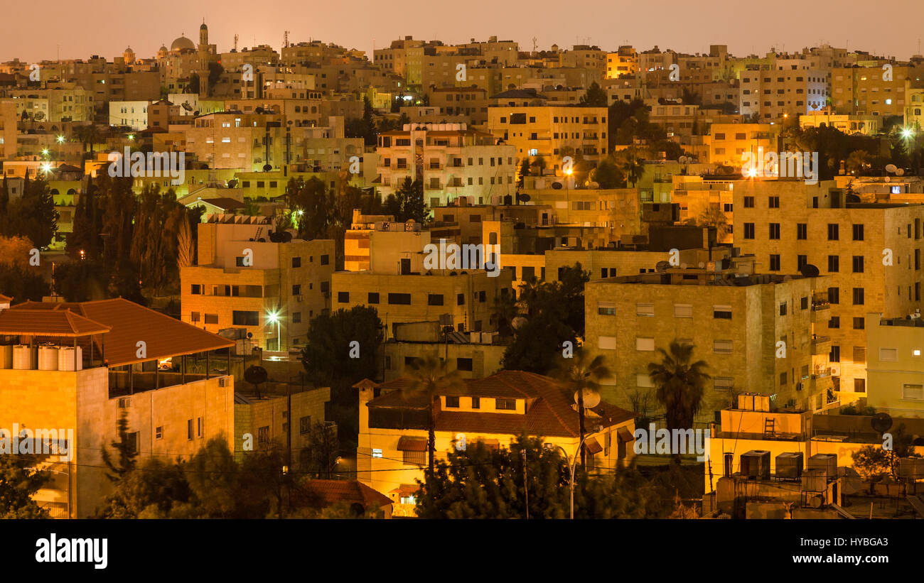 Reisen Sie nach Nahost Land Jordanien - Wohnquartier in Amman Stadt bei Nacht Stockfoto