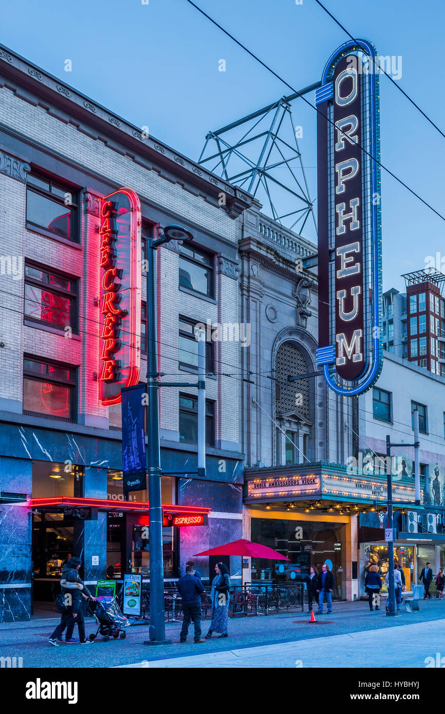 Orpheum Theater, Granville Street, Downtown, Vancouver, Britisch-Kolumbien, Kanada. Stockfoto