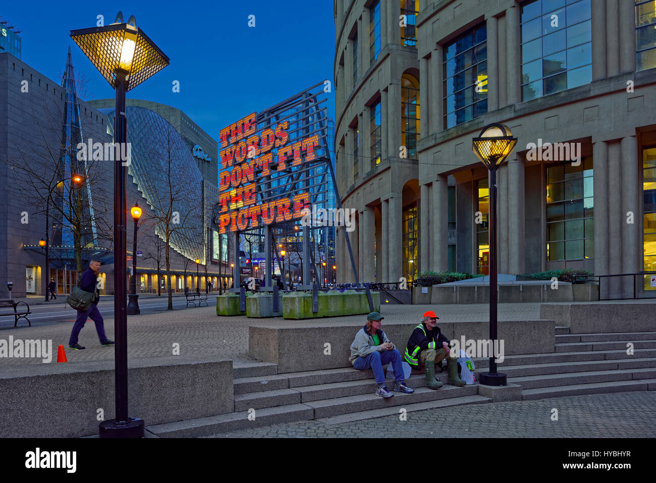 Die Worte passen nicht in die Bild-Kunst im öffentlichen Raum-Installation am Hauptbibliothek Vancouver, Vancouver, Britisch-Kolumbien, Kanada. Stockfoto