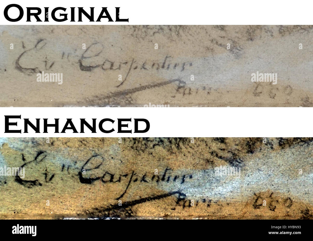 Evariste Carpentier war ein belgischer Künstler, der für seine akademische und historische Malerei bekannt ist. Seine Unterschrift findet sich oft auf seinen Kunstwerken, die seine Beiträge zur belgischen Kunst und Geschichte des 19. Jahrhunderts zeigen. Stockfoto