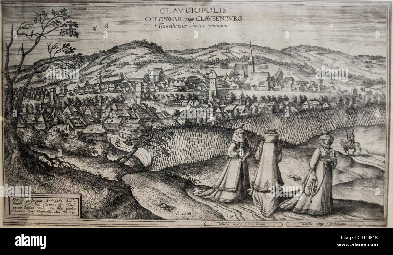 Cluj von Joris Hoefnagel, 1617 (schwarz / weiß-Version) Stockfoto