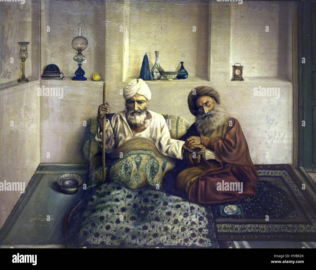 Der „iranische Arzt“ ist eine Darstellung eines Mediziners aus dem Iran, der die traditionelle Kleidung und Praxis der Gesundheitsversorgung in der Region veranschaulicht. Das Kunstwerk erfasst die historische Bedeutung der Medizin in der persischen Kultur. Stockfoto