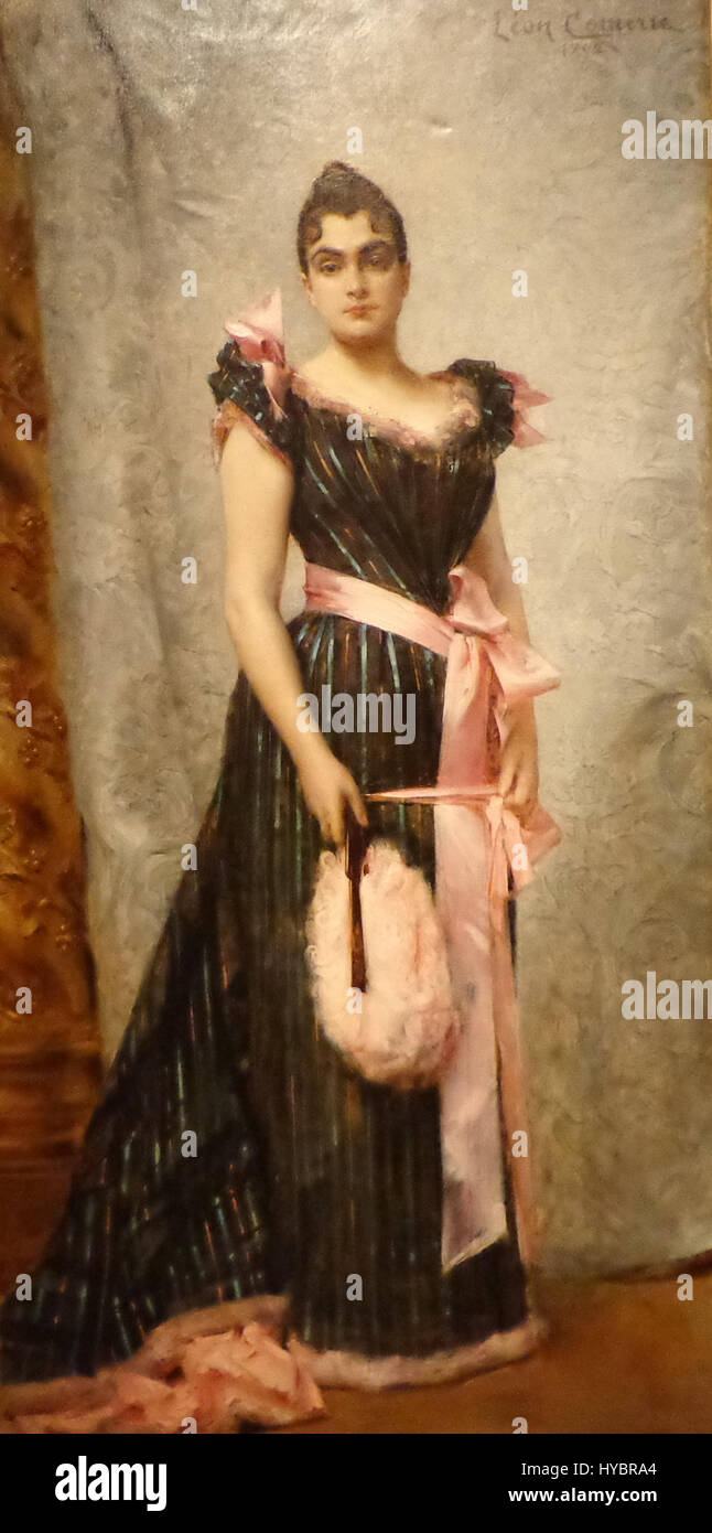 Das Porträt von Comerre zeigt die Frau der Künstlerin und bietet einen detaillierten, intimen Blick auf ihre Persönlichkeit und den künstlerischen Stil der Epoche, gemalt im späten 19. Jahrhundert. Stockfoto