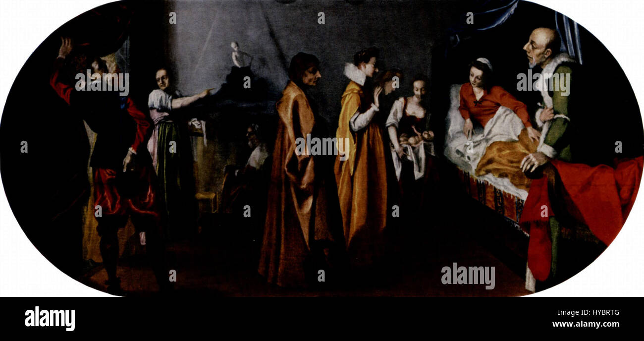 Dieses Kunstwerk von Andrea Boscoli stellt ein detailliertes Beispiel der Renaissance-Kunst dar und zeigt seine Beherrschung der Perspektive und der menschlichen Anatomie. Boscolys Arbeit betont die Entwicklung der italienischen Renaissance-Techniken. Stockfoto