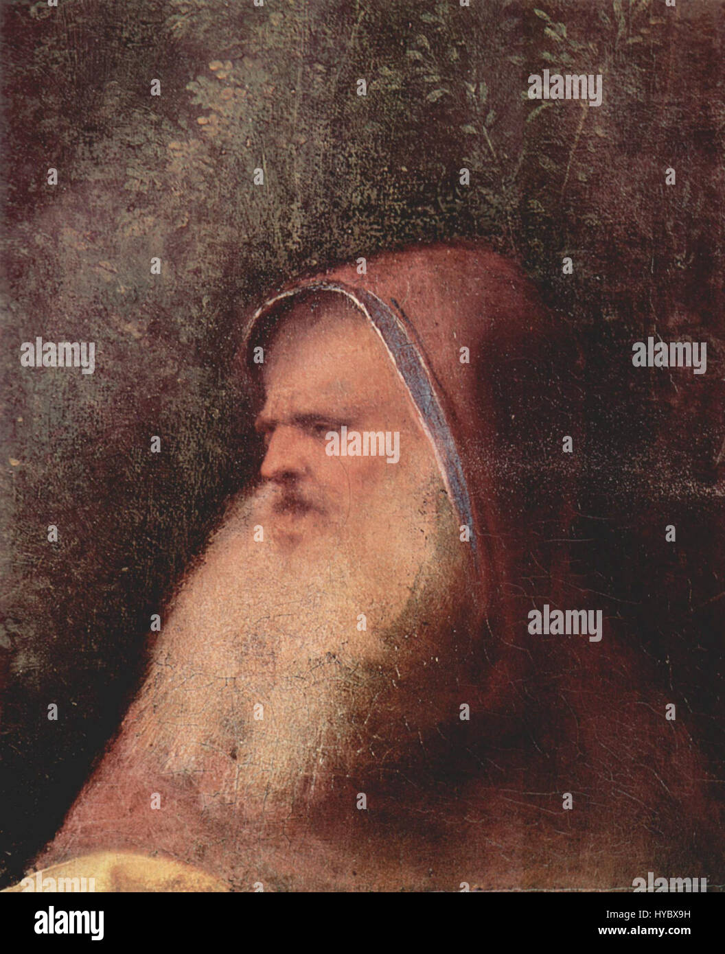 Giorgiones Gemälde repräsentiert die Fähigkeit des venezianischen Meisters, Landschaft und Porträt zu vereinen. Sein Werk fängt eine ruhige und atmosphärische Szene ein, oft mit Figuren in natürlichen Umgebungen. Giorgiones Einsatz von Farbe und Licht, kombiniert mit seinem innovativen Ansatz in der Ölmalerei, trägt zur zeitlosen Qualität seiner Kunst bei. Stockfoto