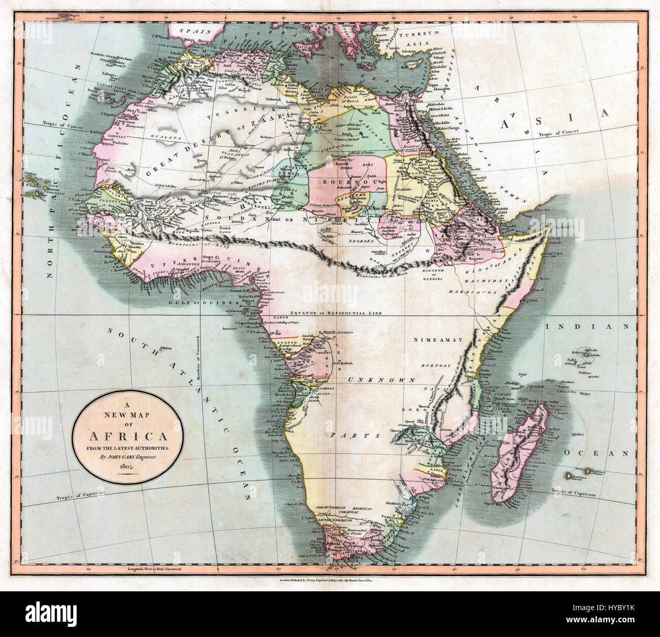 Die „1805 Cary“ bezieht sich auf ein Kunstwerk oder historisches Dokument aus dem Jahr 1805, das von der Familie Cary oder dem Individuum erstellt oder mit ihm in Verbindung gebracht wurde. Das Werk spiegelt den Stil des frühen 19. Jahrhunderts wider und zeigt entweder ein bedeutendes historisches Ereignis oder ein Porträt einer einflussreichen Persönlichkeit aus dieser Zeit. Stockfoto