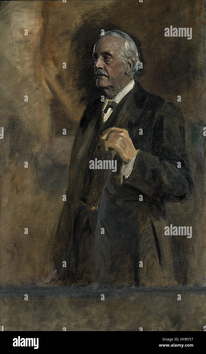 Dieses Porträt aus dem Jahr 1920 zeigt James Guthrie und Arthur James Balfour. Sie erfasst beide Figuren auf formale, würdevolle Weise und spiegelt ihre politische Bedeutung im Großbritannien des frühen 20. Jahrhunderts wider. Das Werk hebt die sich entwickelnden Porträtstile dieser Zeit hervor. Stockfoto