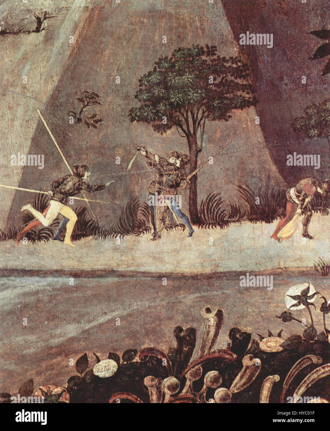 Paolo Uccello war ein italienischer Renaissancemaler, der für seine bahnbrechende Verwendung der Perspektive bekannt war. Dieses Werk aus dem frühen 15. Jahrhundert veranschaulicht seine Beiträge zur Entwicklung der linearen Perspektive in der Kunst. Stockfoto