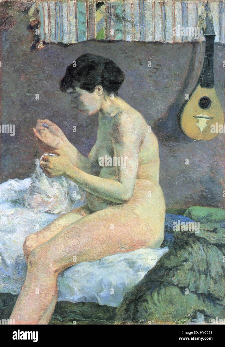 Paul Gauguin war ein französischer post-impressionistischer Künstler, der für seine auffälligen Farben, seinen synthetischen Stil und seine exotischen Motive bekannt ist. Seine Werke spiegeln oft seine Zeit in Tahiti wider, wo er versuchte, die Kultur und Schönheit der Insel einzufangen. Stockfoto