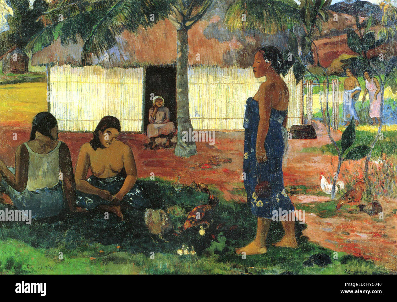 Dieses Kunstwerk von Paul Gauguin, bekannt für seinen post-impressionistischen Stil, zeigt wahrscheinlich seine unverwechselbare Verwendung von Farbe und Form, möglicherweise ein Porträt oder eine tropische Landschaft, Themen, die in seinen Werken üblich sind. Stockfoto