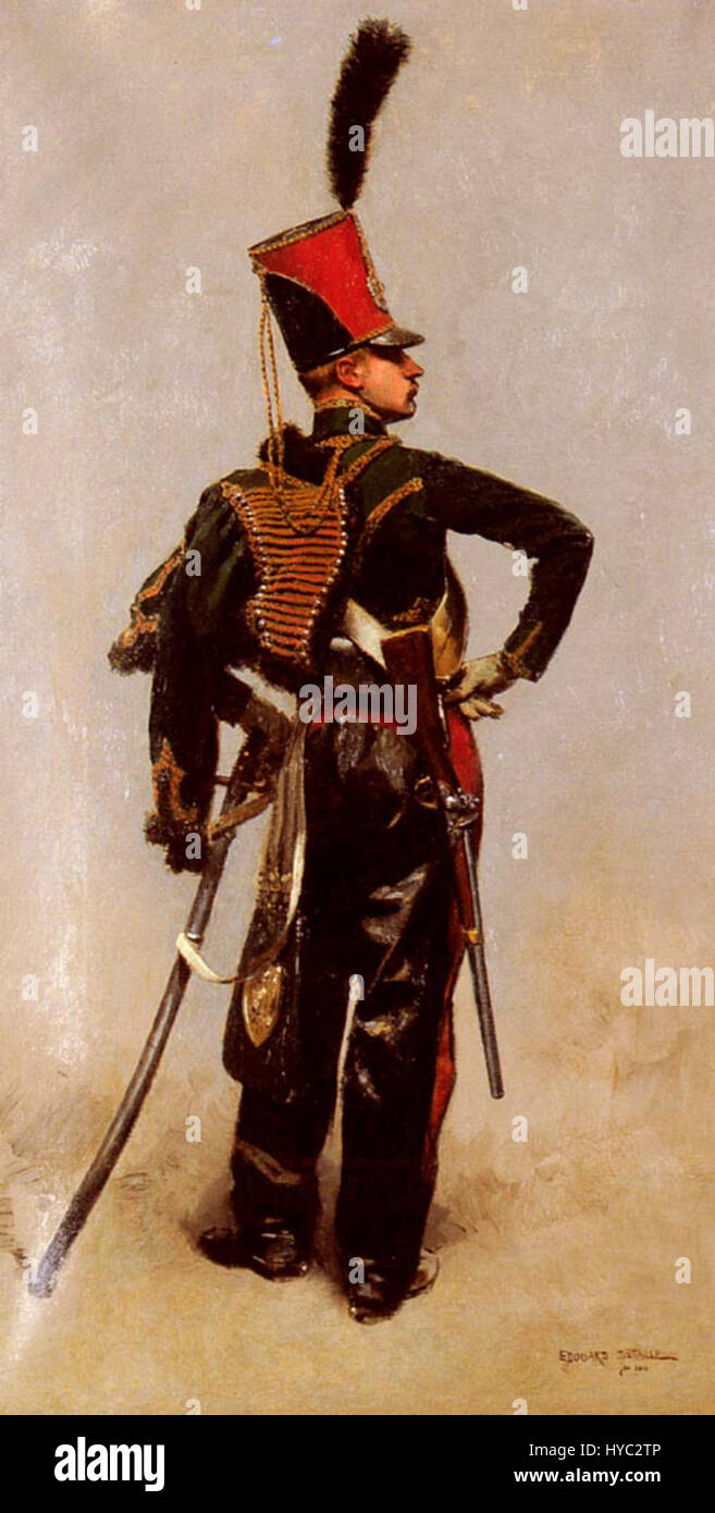 Detaille A Rang Soldat der 7. Husaren-Regiment Stockfoto
