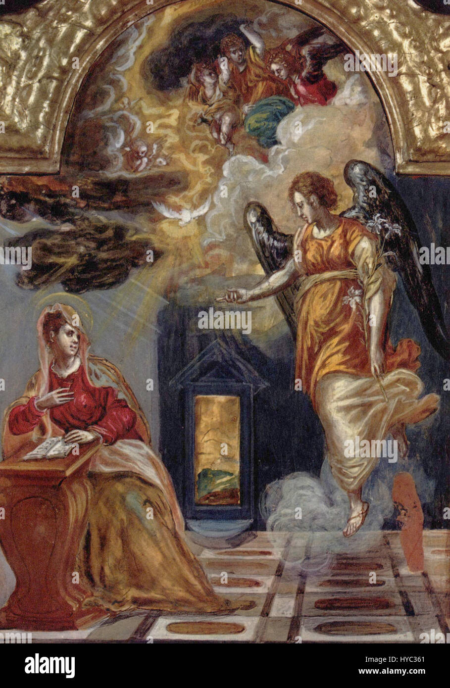 „El Greco 044“ bezieht sich auf ein Werk des berühmten spanischen Malers El Greco, der für seinen unverwechselbaren Stil bekannt ist, der Renaissance und manieristische Techniken kombiniert. Die Nummer könnte sich auf eine Katalog- oder Referenznummer für eines seiner ikonischen religiösen oder Porträtwerke beziehen. Stockfoto