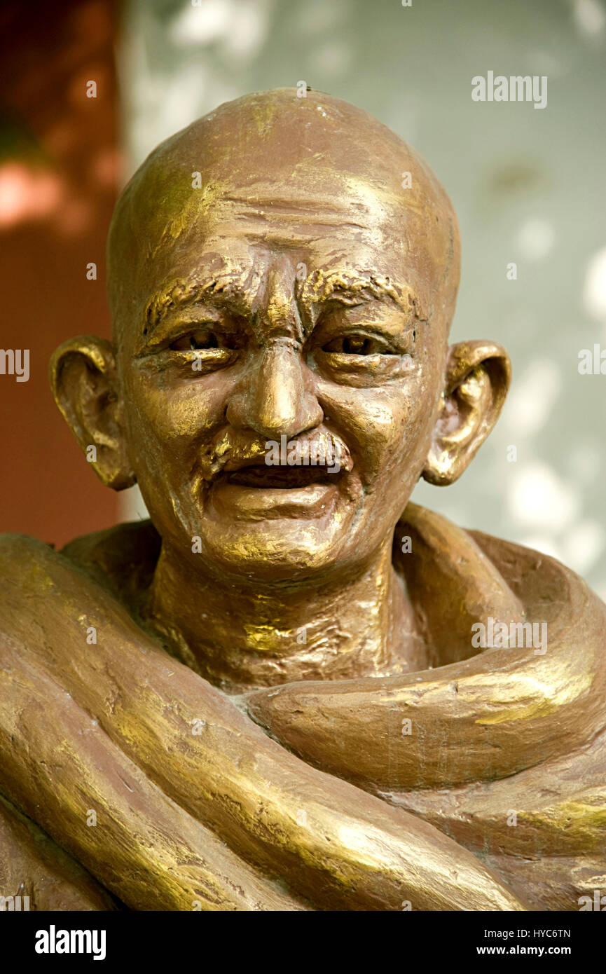 Skulptur, Mahatma Gandhi, Kabir Chaura, Varanasi, Uttar Pradesh, Asien, Indien Stockfoto