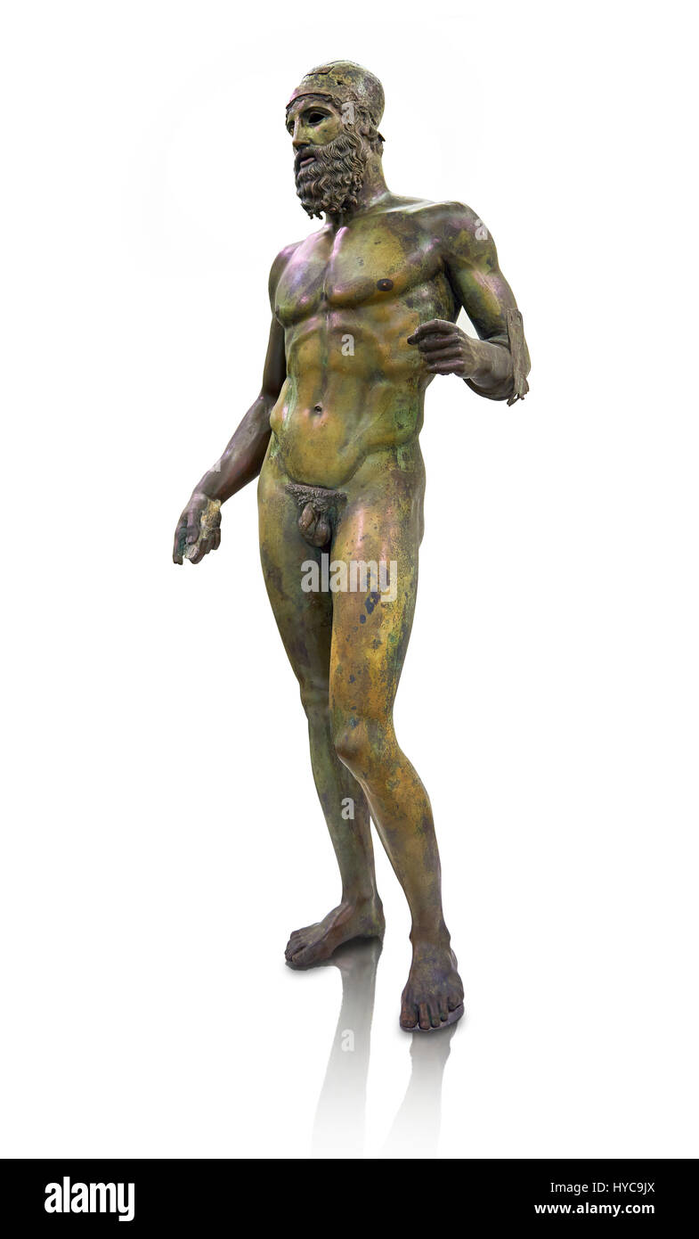 Die Bronzestatuen von Riace, die griechischen Bronzestatuen ca. 460 v. Chr. gegossen. Museo Nazionale della Magna Grecia, Reggio Calabria, Italien. Stockfoto