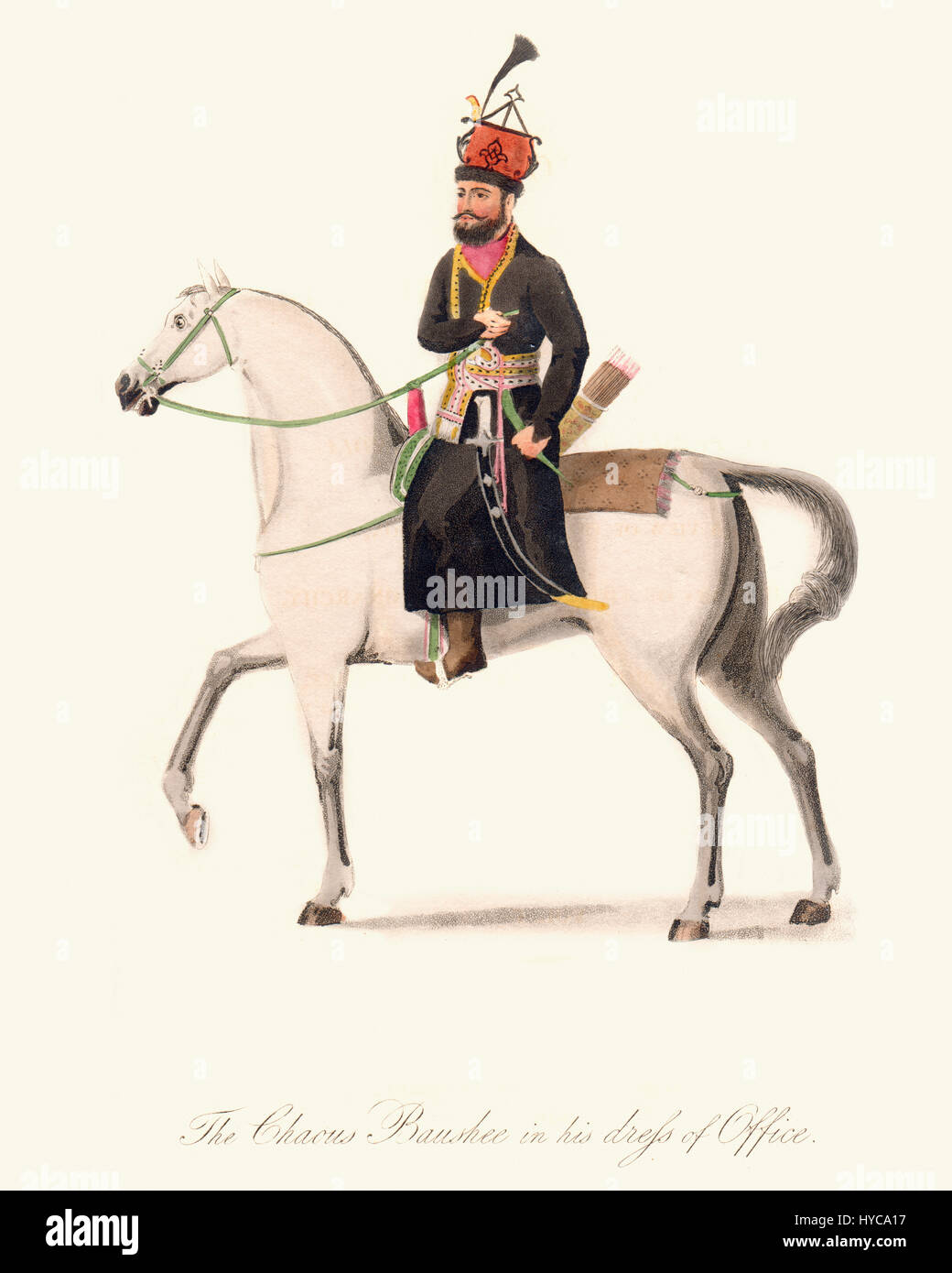 Vintage Farbe Gravur von 1819 zeigt eine afghanische Büro Gentleman auf dem Pferderücken Stockfoto