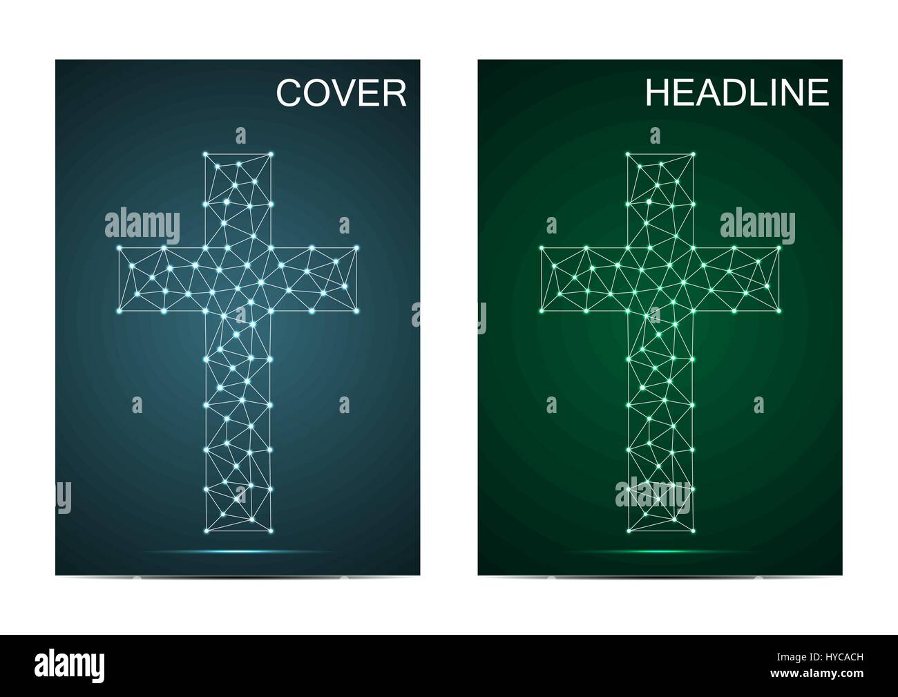 Broschüre Cover Vorlage mit religiösen christlichen Kreuz. Verbindungsstruktur mit Linie und Punkte. Vektor-illustration Stock Vektor