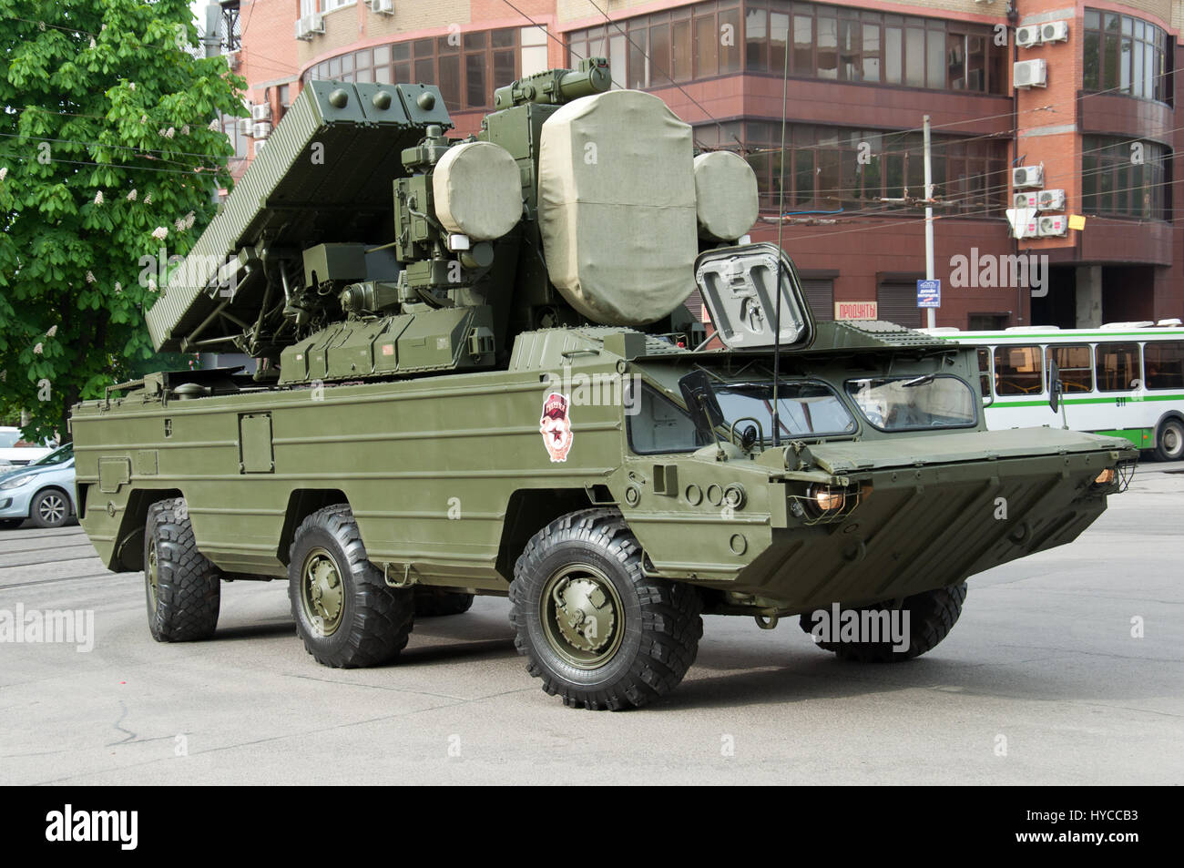 Das Flugabwehrsystem der Wespe, Rostow am Don, Russland, 9. Mai 2014. Reservieren Sie Technologie für die Siegesparade. Stockfoto