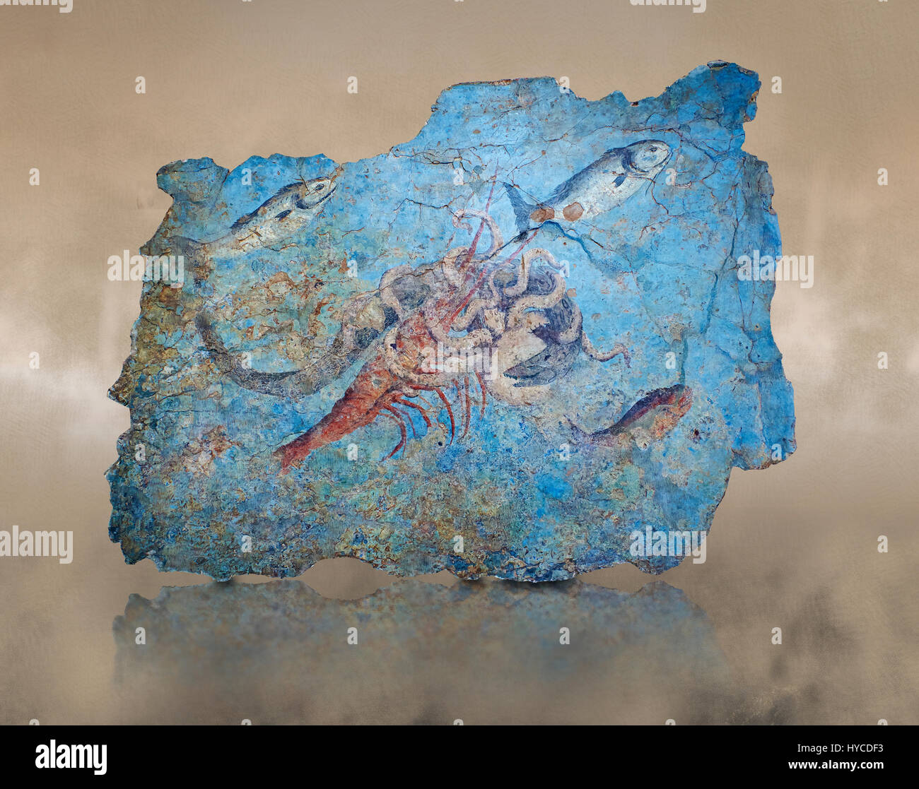 Roman Fresco mit einer Kampfszene zwischen Tintenfische, Hummer und Aal, 125-150 n. Chr.. (Mosaico Fauna Marina da Porto Fluviale di San Paolo), Museo Nazionale R Stockfoto