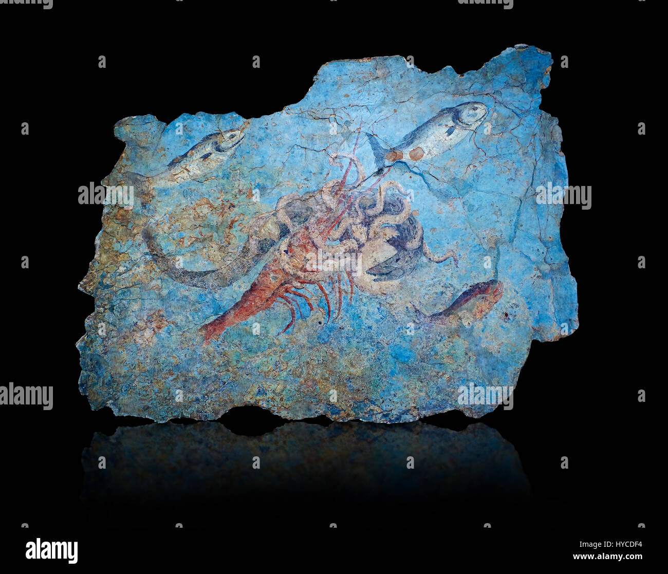 Roman Fresco mit einer Kampfszene zwischen Tintenfische, Hummer und Aal, 125-150 n. Chr.. (Mosaico Fauna Marina da Porto Fluviale di San Paolo), Museo Nazionale R Stockfoto