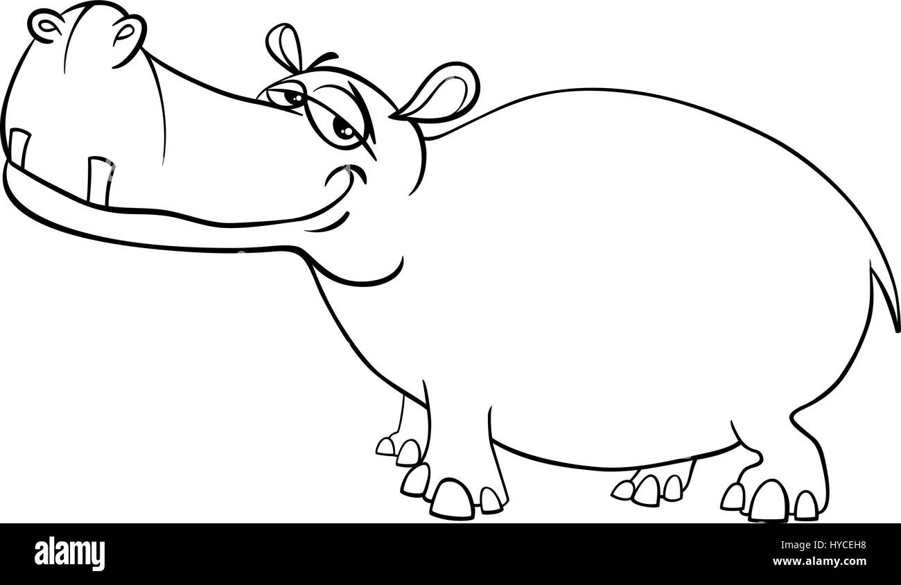 Schwarz Weiss Cartoon Illustration Von Nilpferd Wilde Tier Charakter Coloring Seite Stock Vektorgrafik Alamy