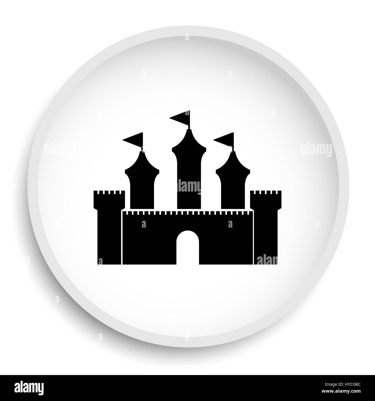 Schloss-Symbol. Schaltfläche "Burg Webseite" auf weißem Hintergrund. Stockfoto