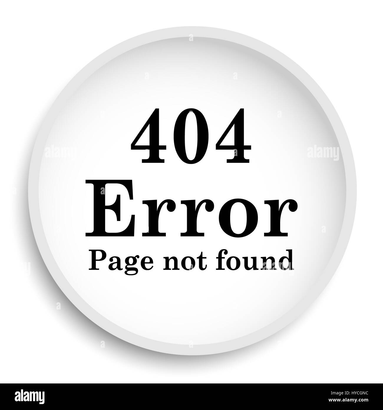 404-Fehler-Symbol. Schaltfläche "Fehler 404 Webseite" auf weißem Hintergrund. Stockfoto