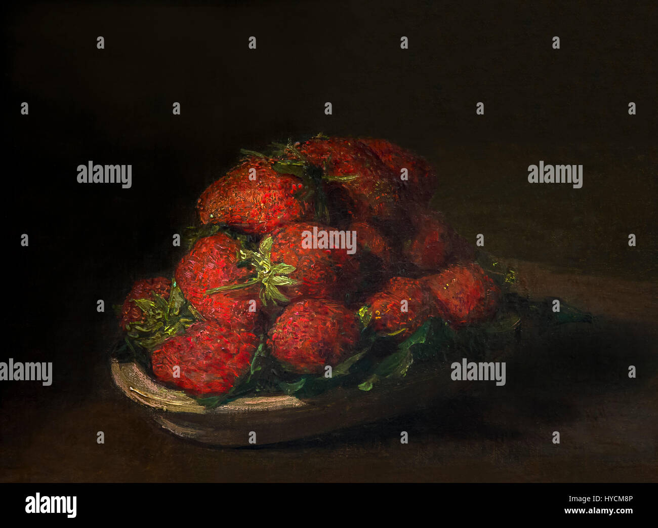 Erdbeeren auf einem kleinen Steingut Teller, - von Henri Fantin Latour, 1872, Museum Boijmans van Beuningen, Rotterdam, Niederlande, Europa Stockfoto