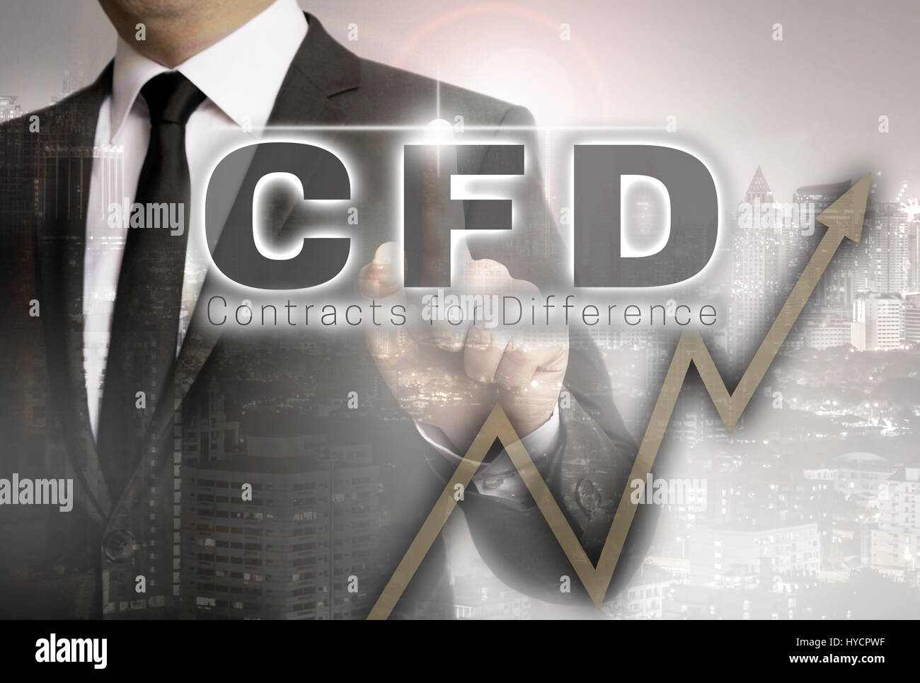 Cfd wird durch Geschäftsmann Konzept gezeigt. Stockfoto