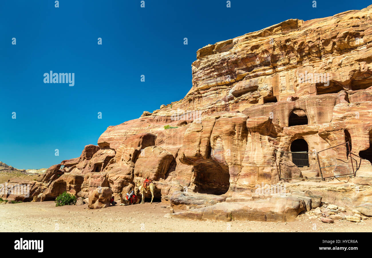 Ansicht der alten Gräber in Petra Stockfoto