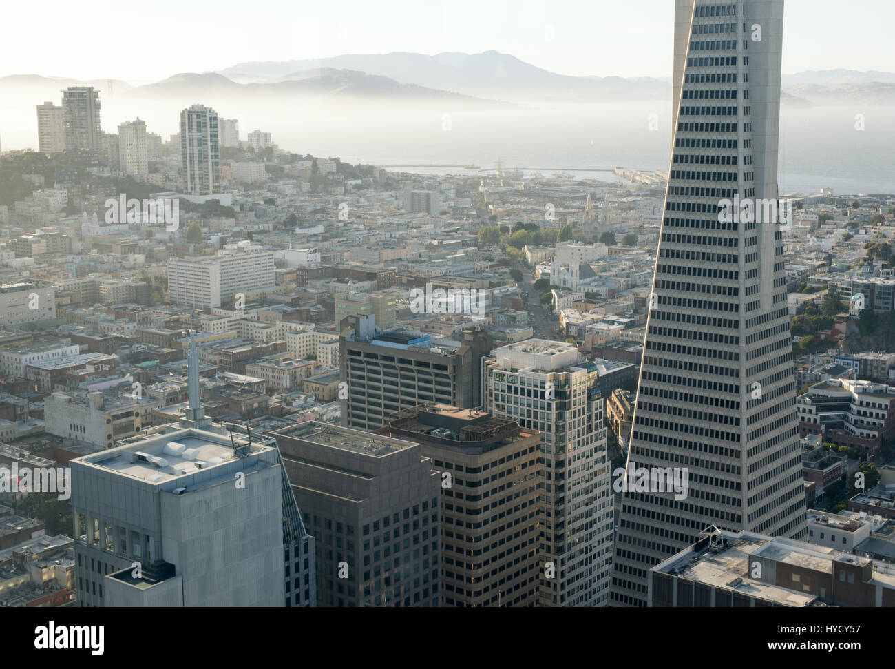 Luftbild von Downtown San Francisco und San Francisco Bay. Stockfoto