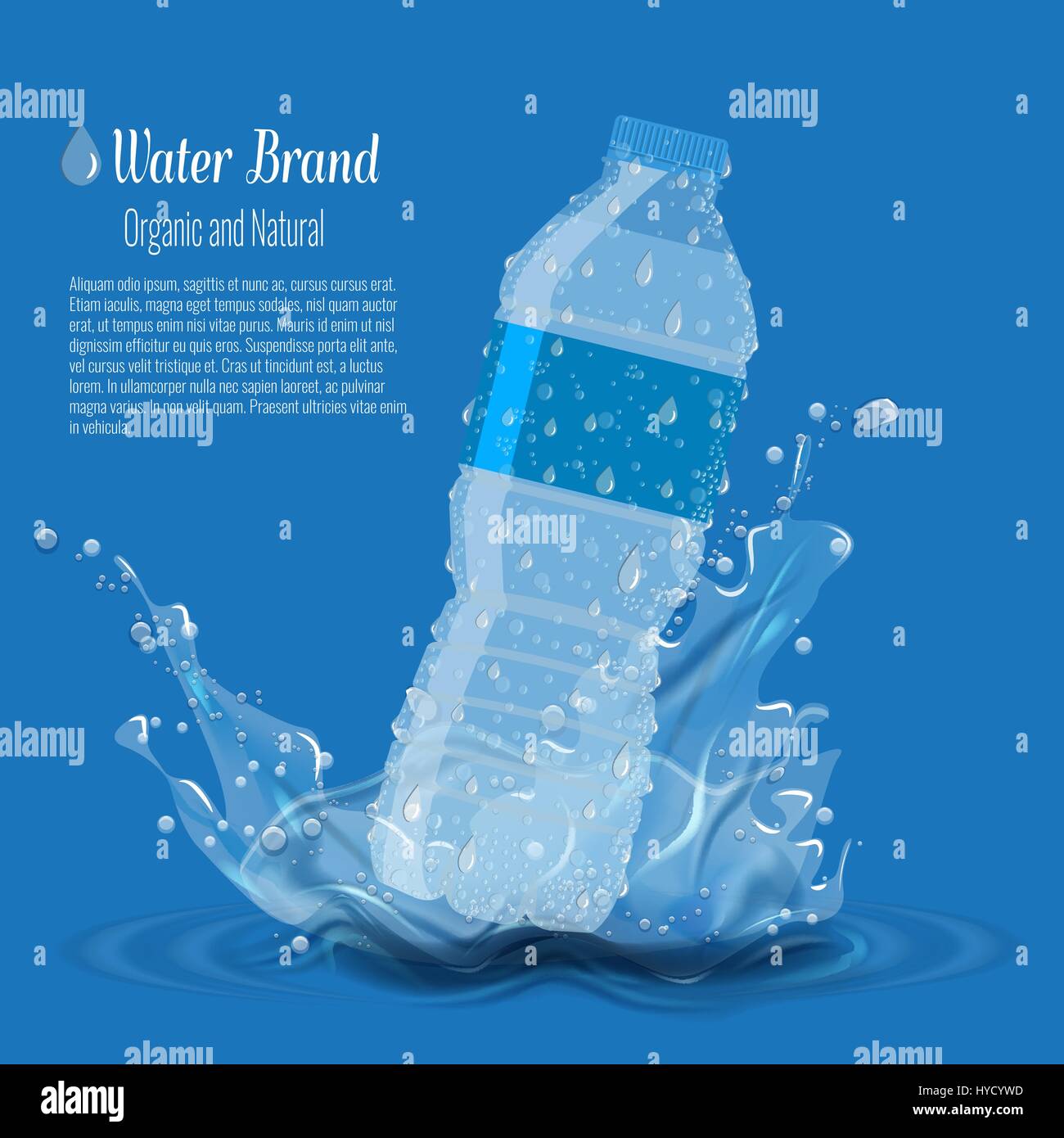 Flasche mit sauber reines Wasser mit Wasser spritzen. Vektor-Illustration für Wasser Werbung Vorlage. Stock Vektor