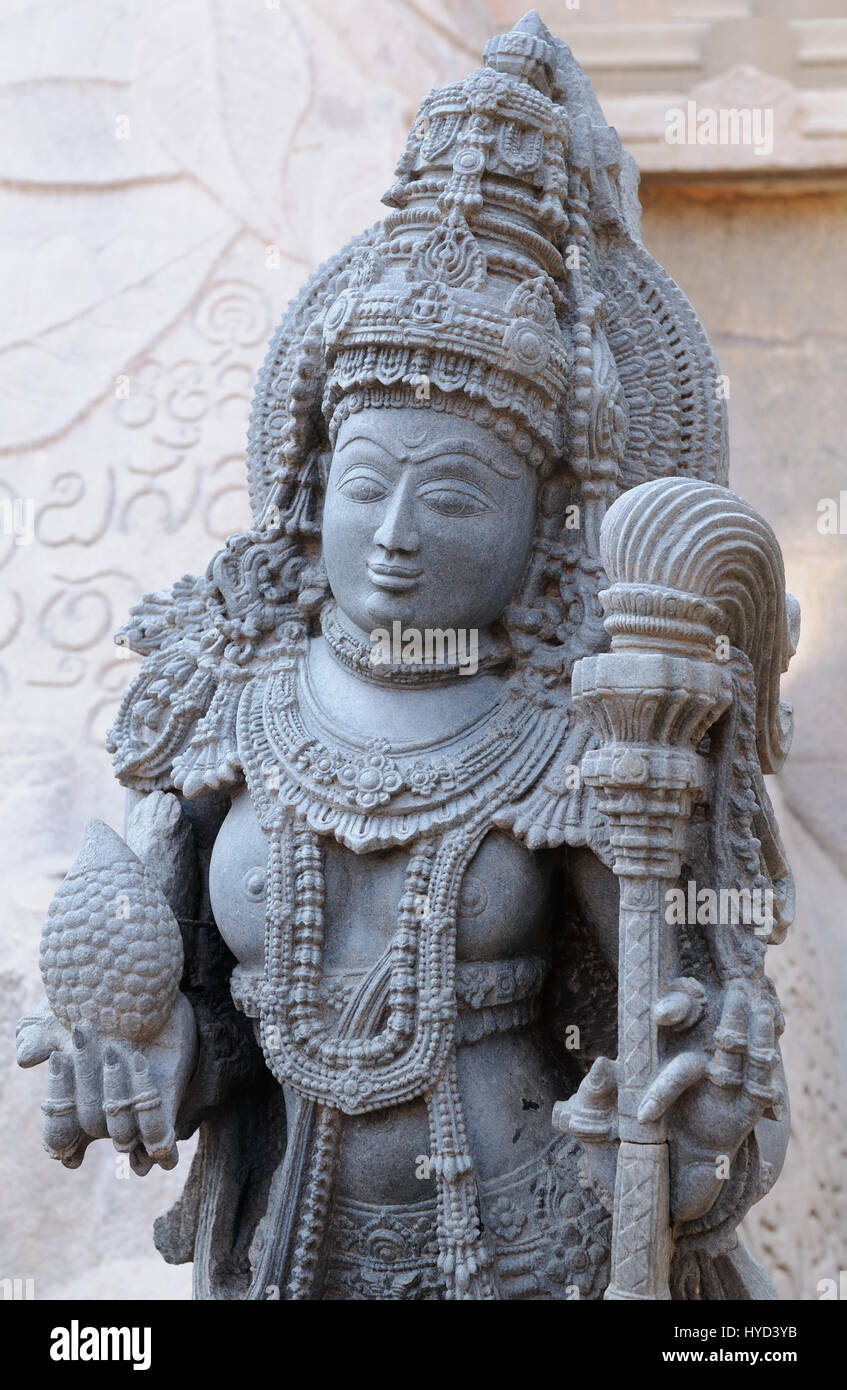 Detail an der Wand Chennakesava Tempel in der Stadt Hassan in den Bundesstaat Karnataka, Indien Stockfoto