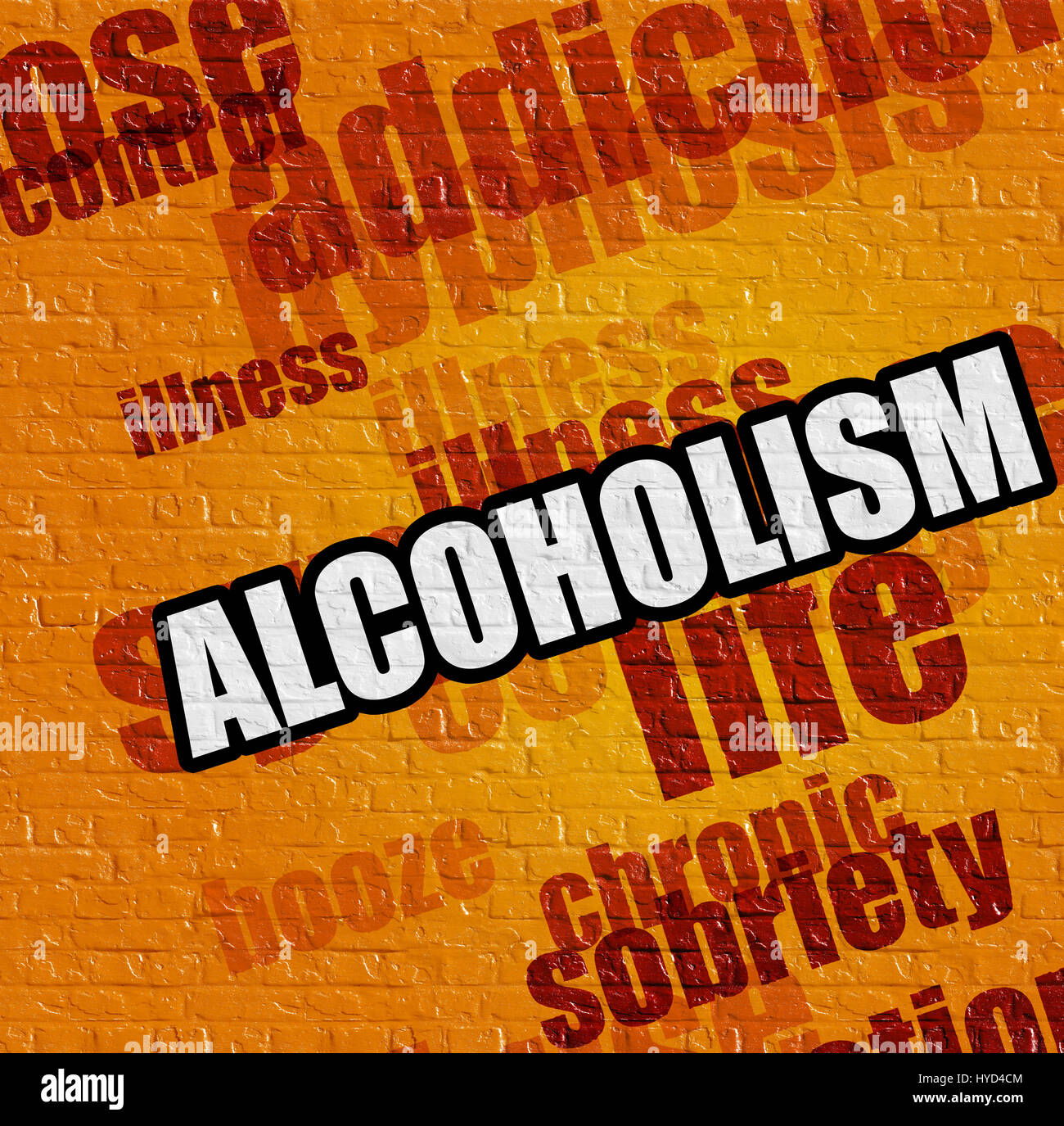 Moderne medizinische Konzept: Alkoholismus an der gelben Wand. Stockfoto