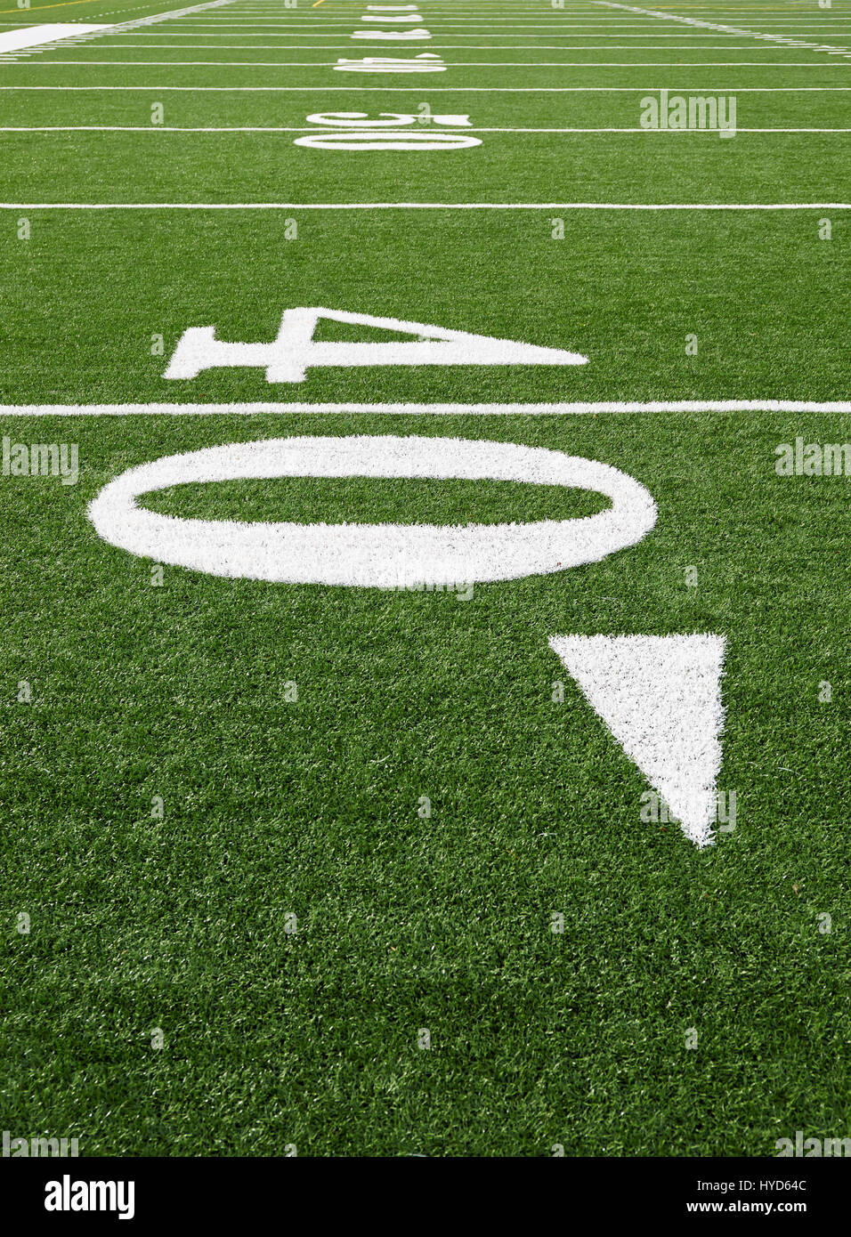 Fußball Feld Kennzeichnung von 40-Yard-Linie Stockfoto