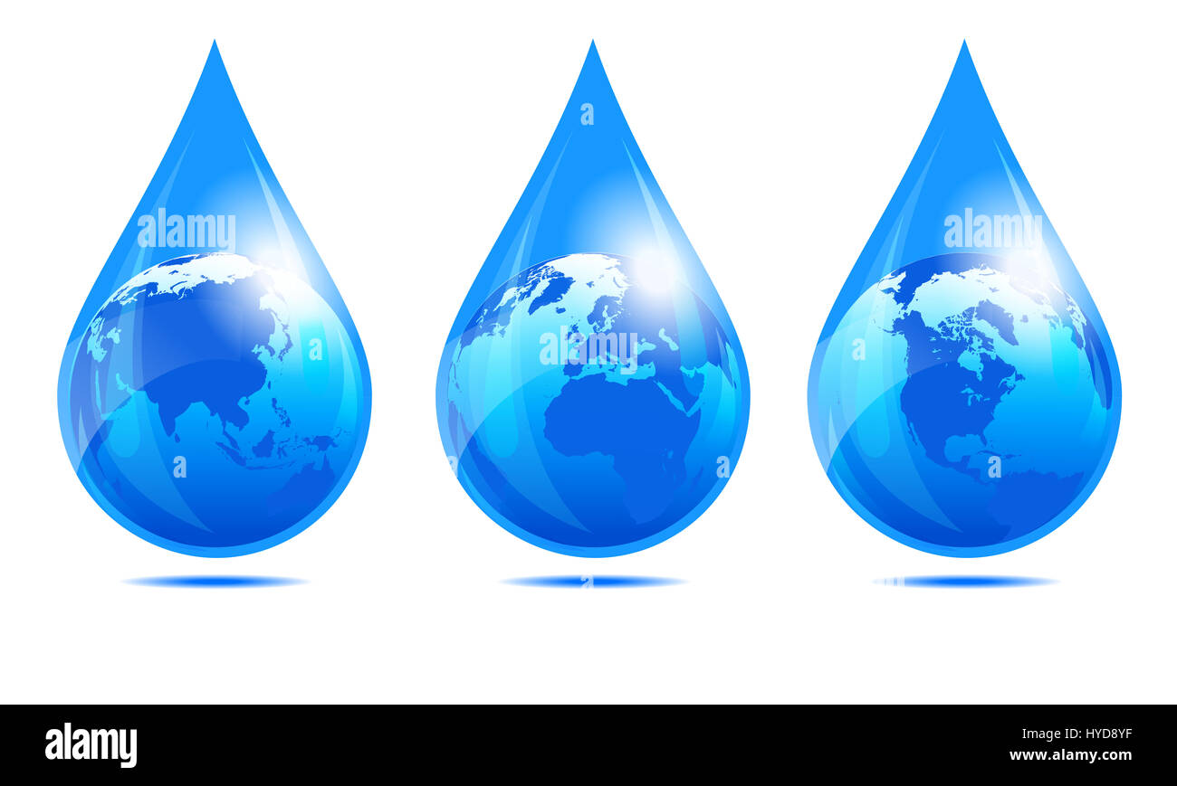 Drop-Wasserwelt, Globus in einem Wassertropfen Stockfoto