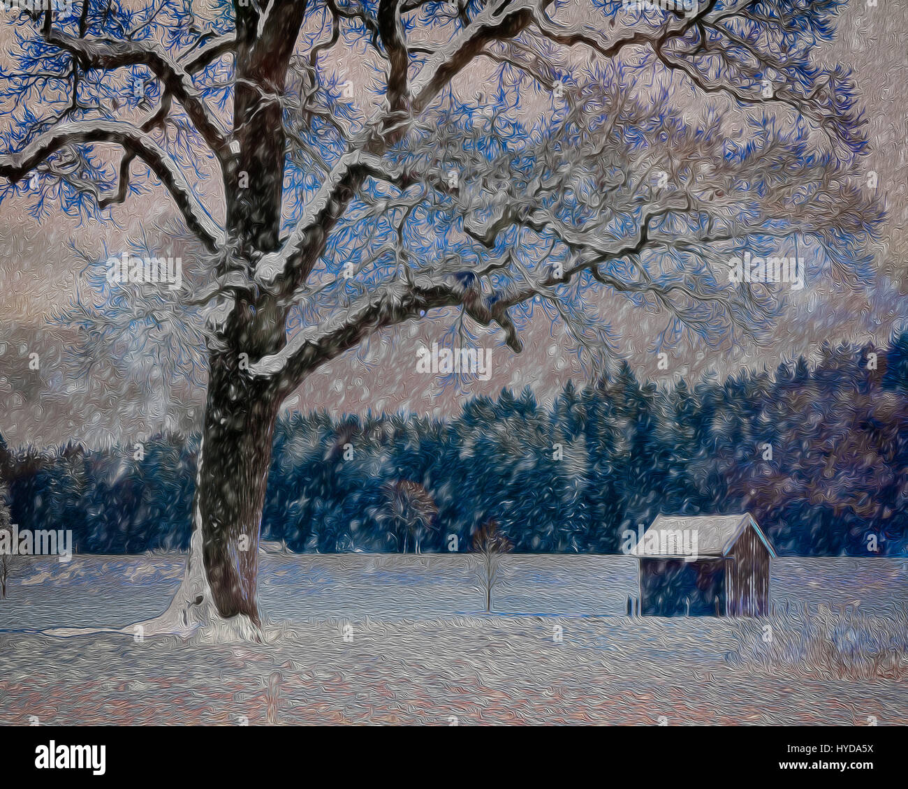 DIGITALE Kunst: Winter-Wunderland in der Nähe von Bad Tölz, Bayern Stockfoto