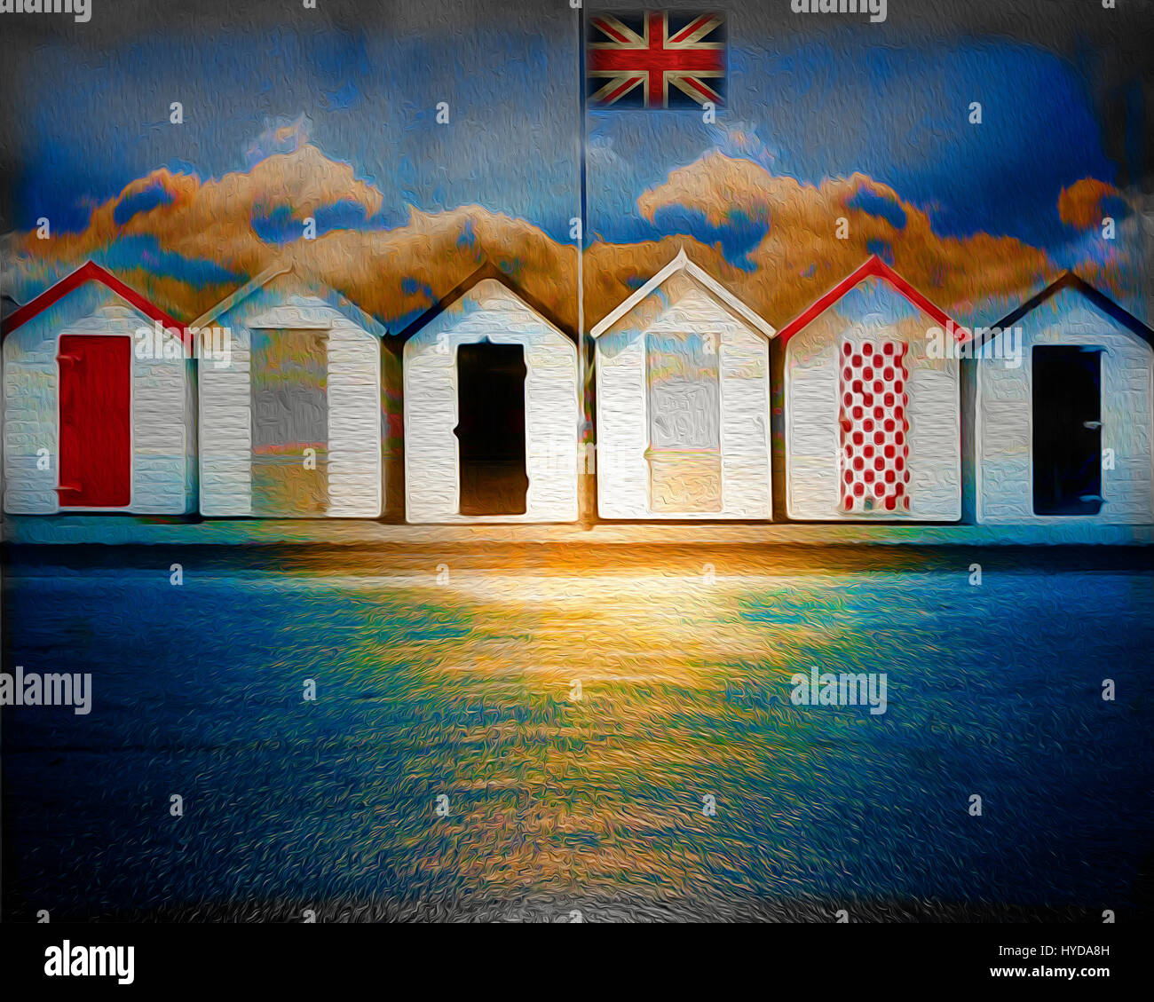 DIGITALE Kunst: British Beach Huts Stockfoto