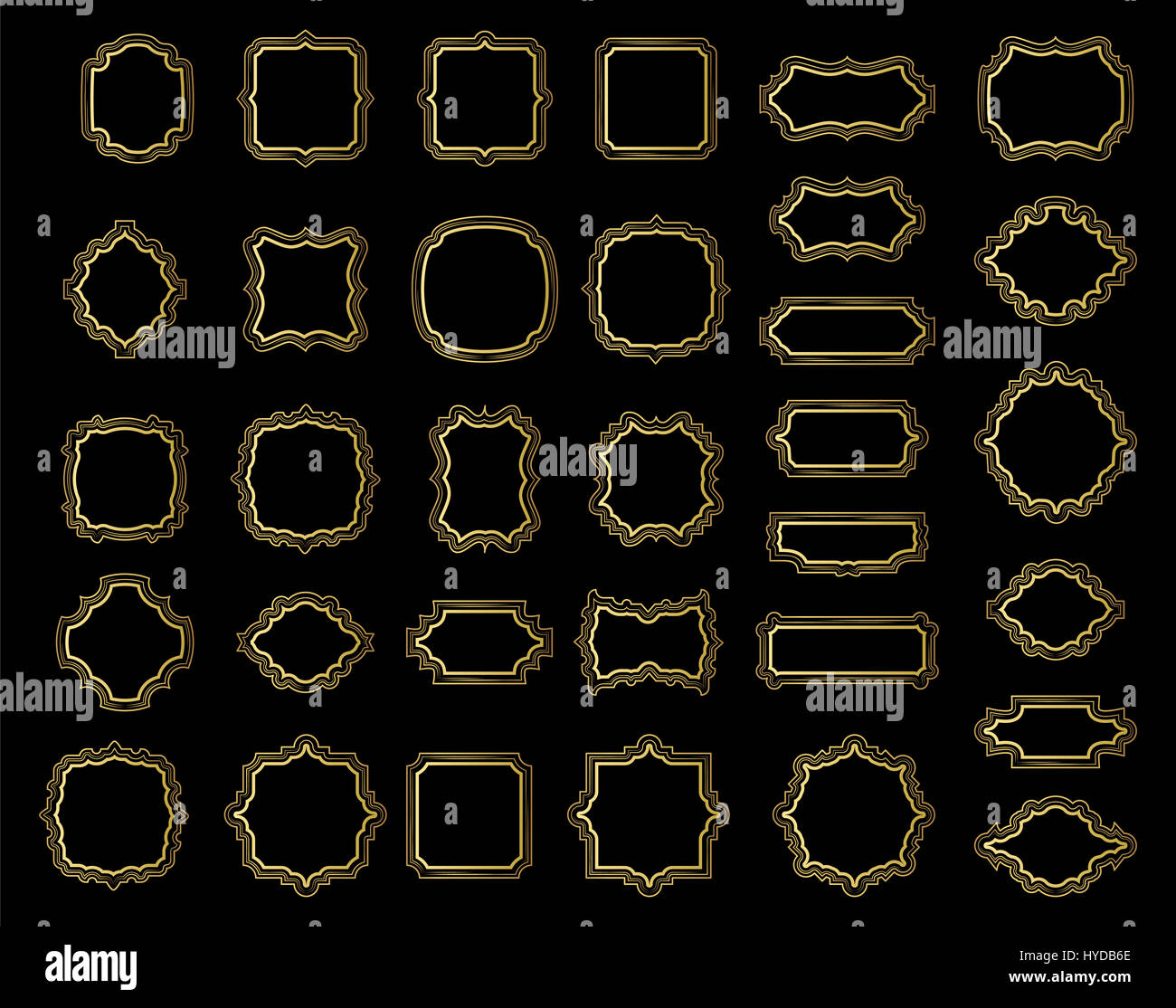 Grenzt und rahmt golden Collection, gold elegante dekorative gestrichelte Vignette Zeichen, handgezeichneten Oval auf dem dunklen Hintergrund Stockfoto