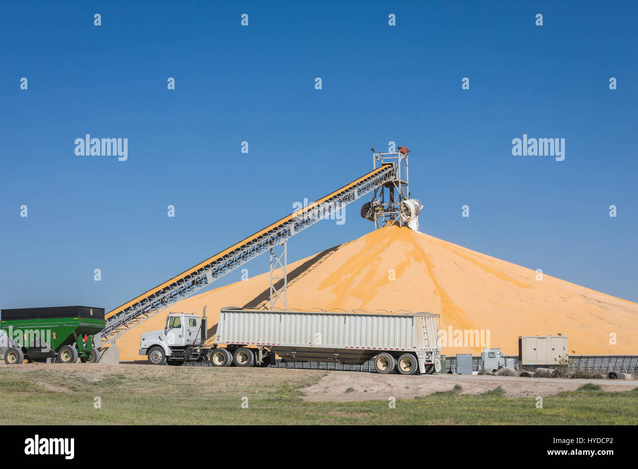 Rekordernte Mais Lagerung entladen an Rake, Iowa. Stockfoto