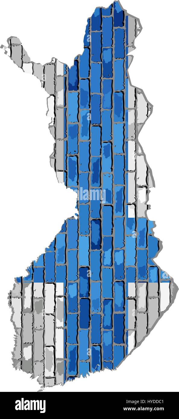 Finnland Karte Auf Eine Mauer Illustration Karte Von Finnland Mit Fahne Innen Abstract Grunge Finnische Flagge In Backsteingotik Stock Vektorgrafik Alamy