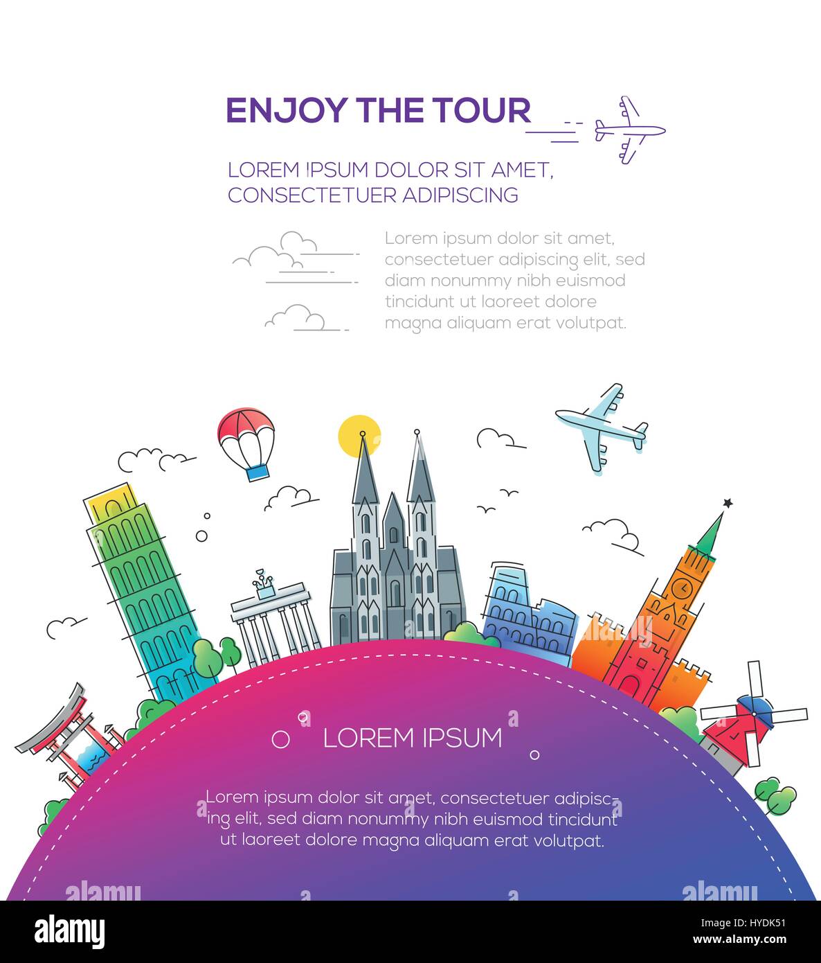 Genießen Sie die Tour - flaches Design Reisen Zusammensetzung Stock Vektor