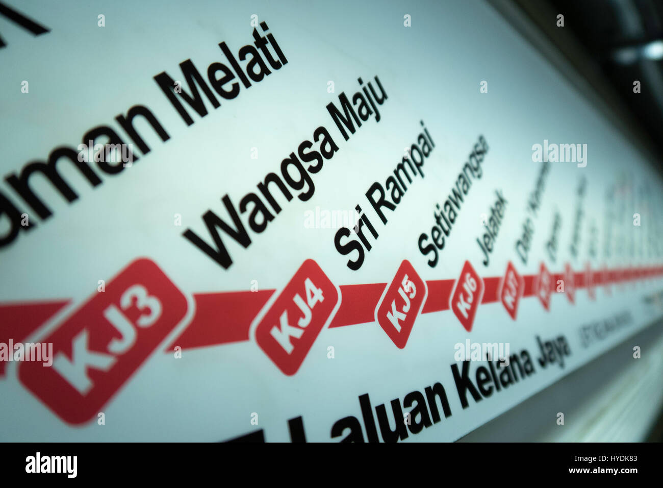 Kelana Jaya Station Karte auf Zug in Kuala Lumpur, Malaysia Stockfoto