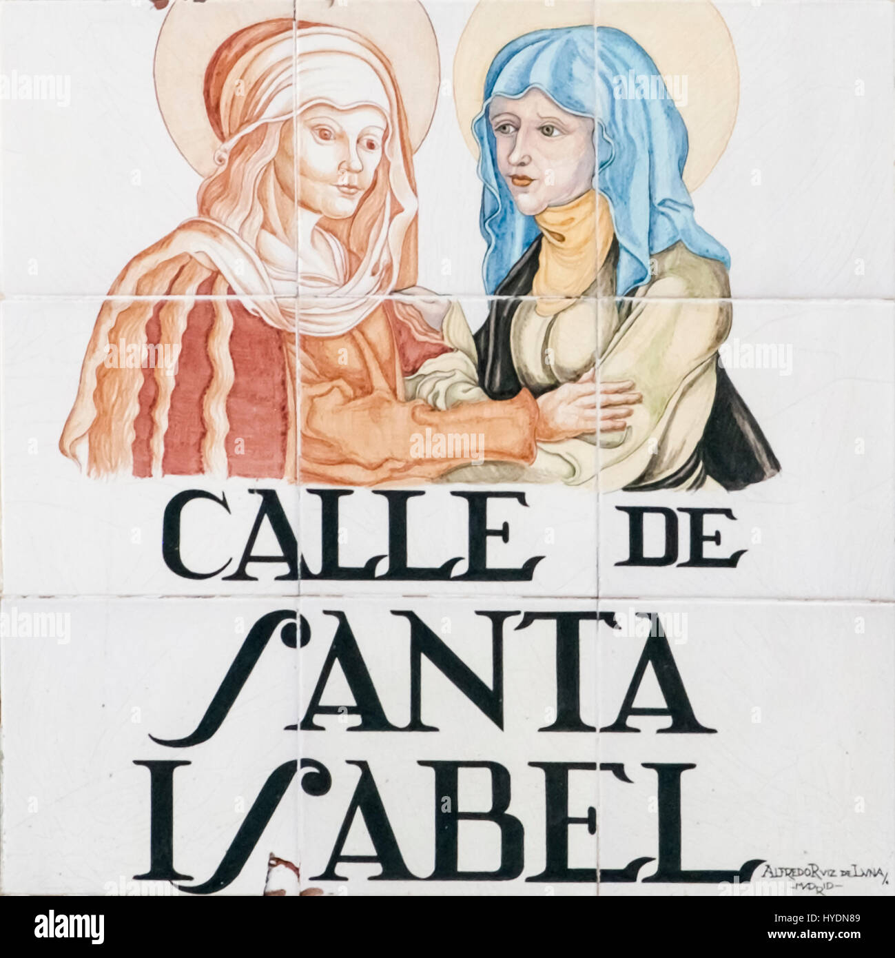 Keramische Straßenschild in Madrid, Spanien Calle de Santa Isabel Stockfoto