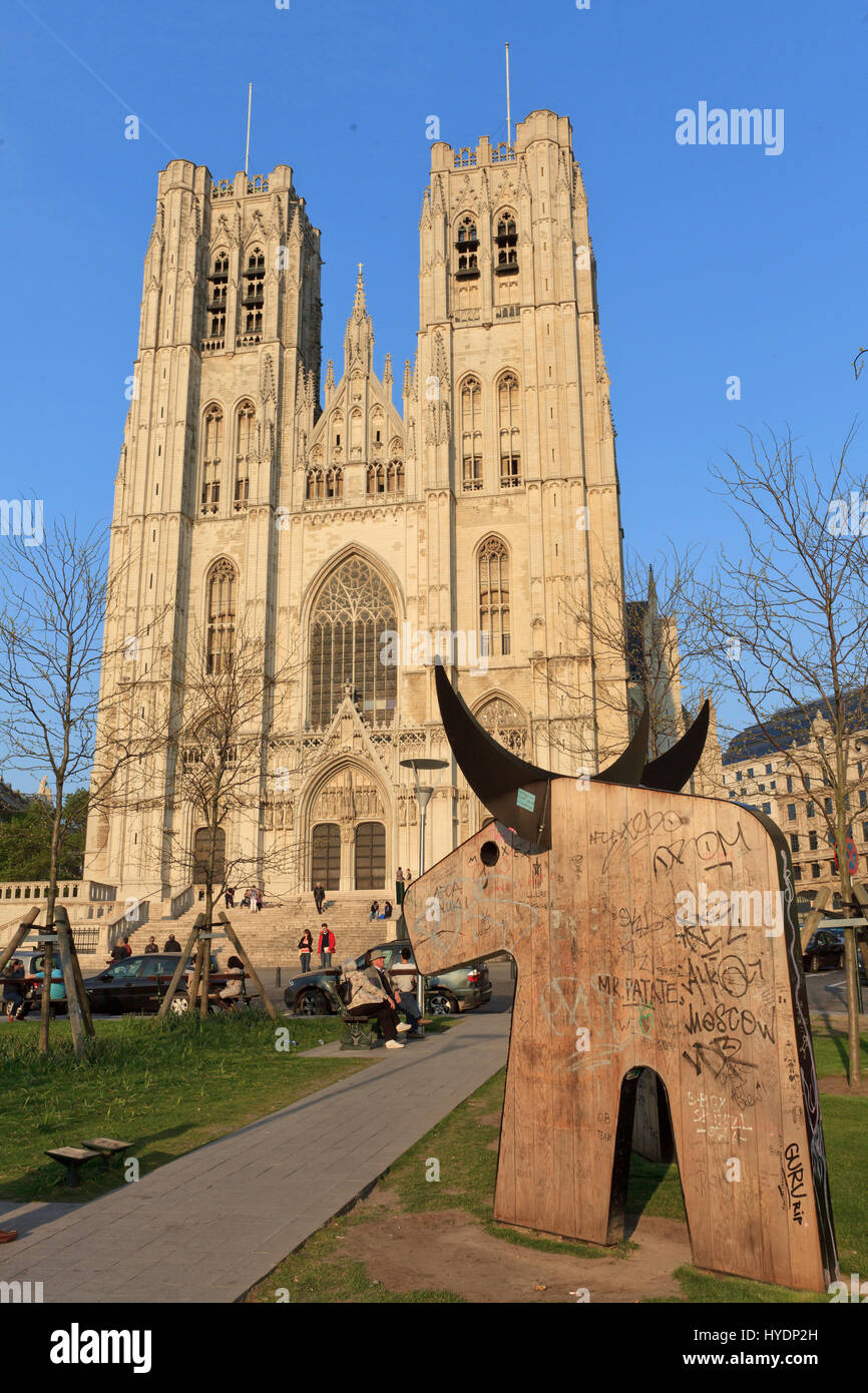 Cathédrale Saints-Michel-et-Gudule de Belgique, Bruxelles, Bruxelles, la Fassade Occidentale / / Belgien, Brüssel, Kathedrale Heiligen Michel und Gudule o Stockfoto