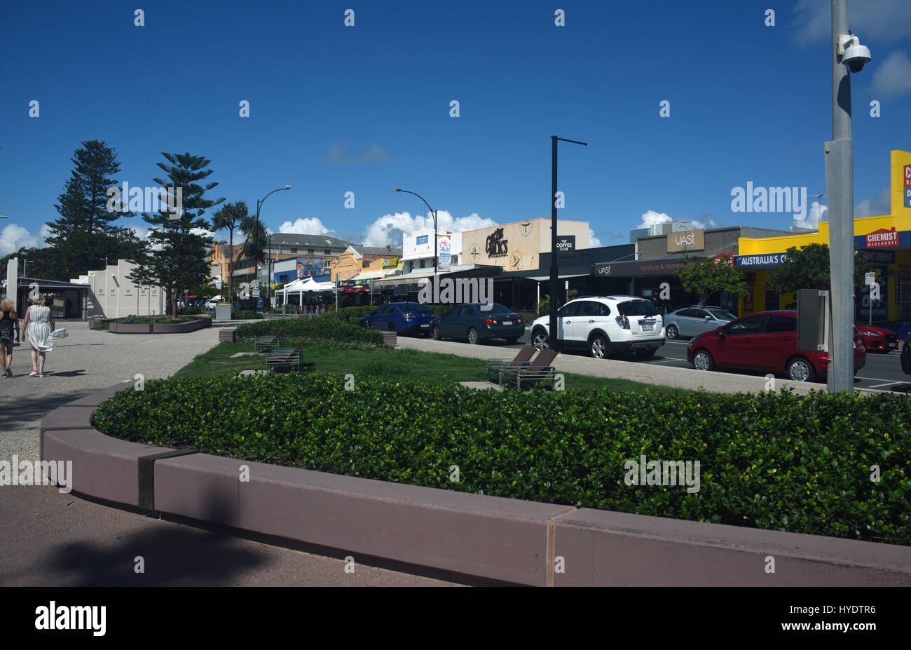 Redcliffe, Queensland, Australien: Gärten und Straßencafés an der Esplanade Stockfoto
