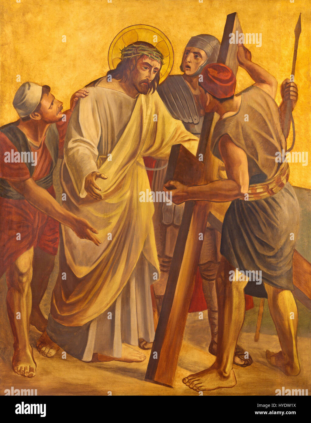 BERLIN, Deutschland, Februar - 16, 2017: Der Lack auf der Metallplatte - ist Jesus zum Tode verurteilt in der Kirche St. Matthäus von Philipp Schumacher Stockfoto
