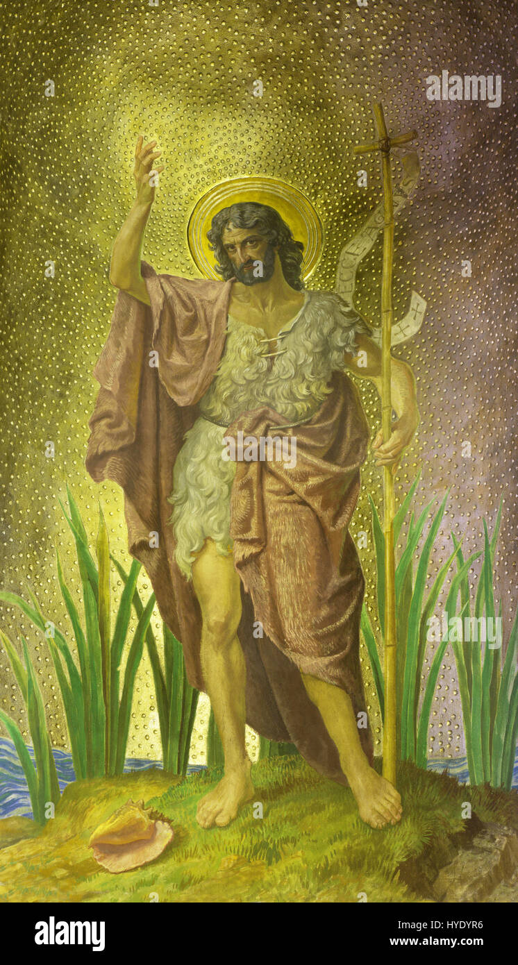 BERLIN, Deutschland, Februar - 15, 2017: Das Fresko des Heiligen Johannes des Täufers in Rosenkranz Basilika Stockfoto