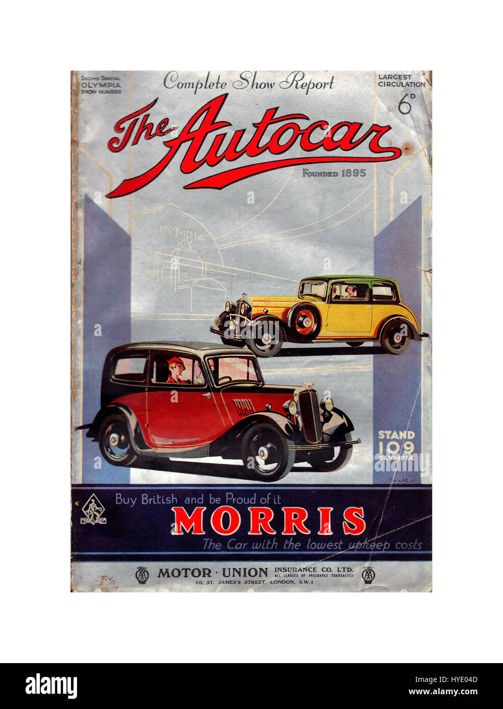 Jahrgang 1895 'Autocar' Auto Magazin in 6d mit britischen Morris Autos auf speziellen Motor Show edition Abdeckung Preis Stockfoto