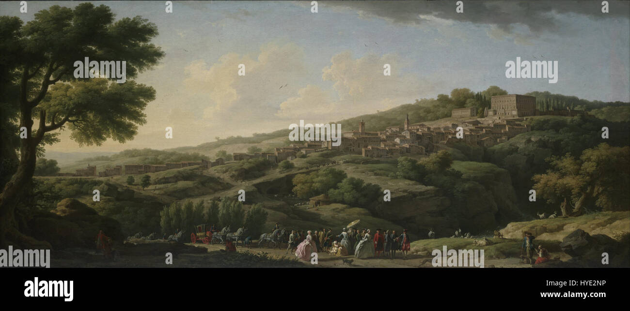 Claude Joseph Vernets Gemälde der Villa in Caprarola fängt die Pracht der Renaissance-Villa aus dem 16. Jahrhundert ein. Vernet ist bekannt für seine Landschaftsmalereien, und dieses Stück zeigt seine Kunst, Architektur und Natur zu vereinen. Stockfoto Claude Joseph Vernets Gemälde der Villa in Caprarola fängt die Pracht der Renaissance-Villa aus dem 16. Jahrhundert ein. Vernet ist bekannt für seine Landschaftsmalereien, und dieses Stück zeigt seine Kunst, Architektur und Natur zu vereinen. Stockfoto