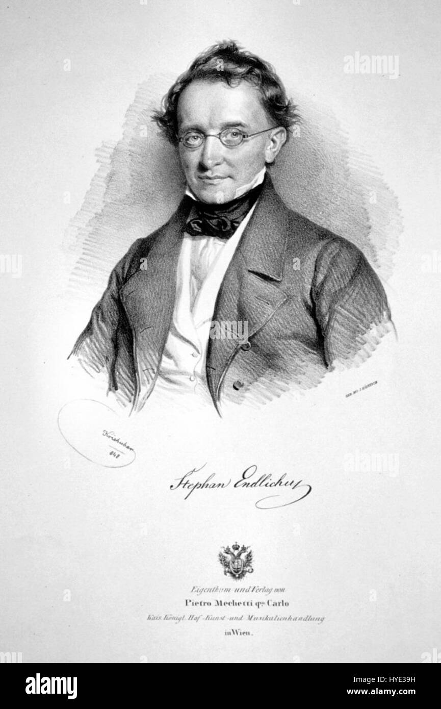 Stephan Endlicher (1804–1849) war ein österreichischer Botaniker und Linguist, der für seine Beiträge zur Pflanzentaxonomie und zur botanischen Klassifizierung bekannt war. Stockfoto